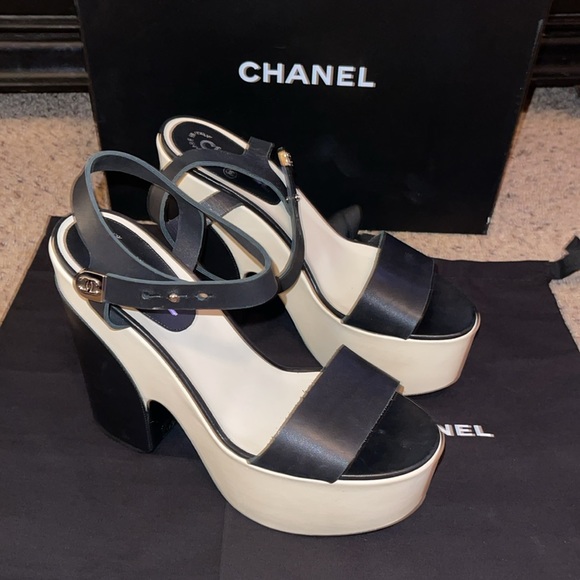 Chanel Ankle Strap Leather Platform 39.5 - Picture 3 of 14